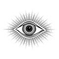 All seeing eye symbol. Vision of Providence. Alchemy, religion, spirituality, occultism, tattoo art. Isolated illustration.